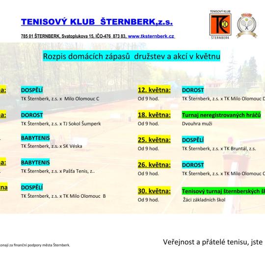 Tenisový klub Šternberk: Přehled utkání pro měsíc květen 1