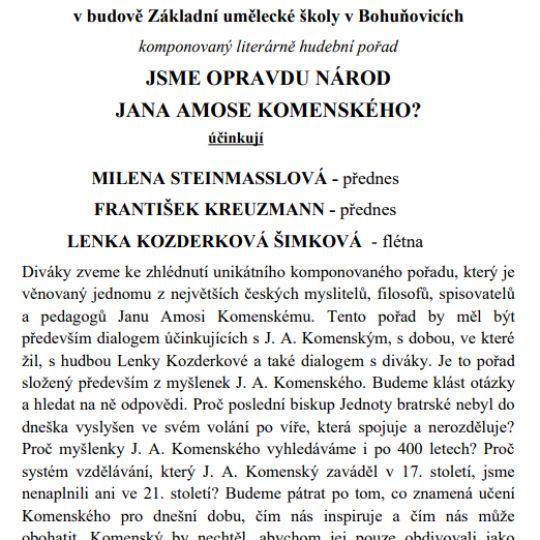 Bohuňovice: Jsme opravdu národ Jana Amose Komenského? 1