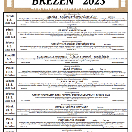 Kino Bohuňovice: Program na měsíc březen 2023 1